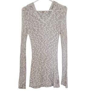 🟢7097 * Roxy Knit Long Sleeve Pullover Hoodie Gray White Size S